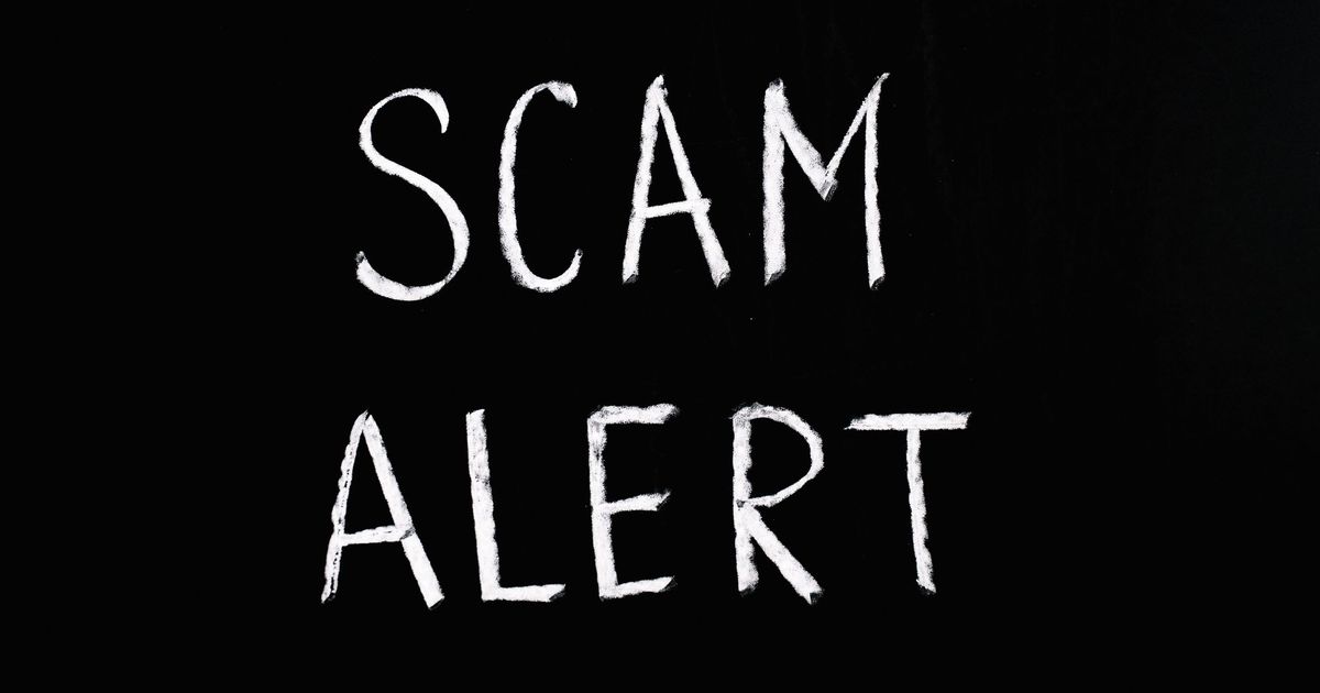 De woorden SCAM ALERT in krijt op een zwart bord